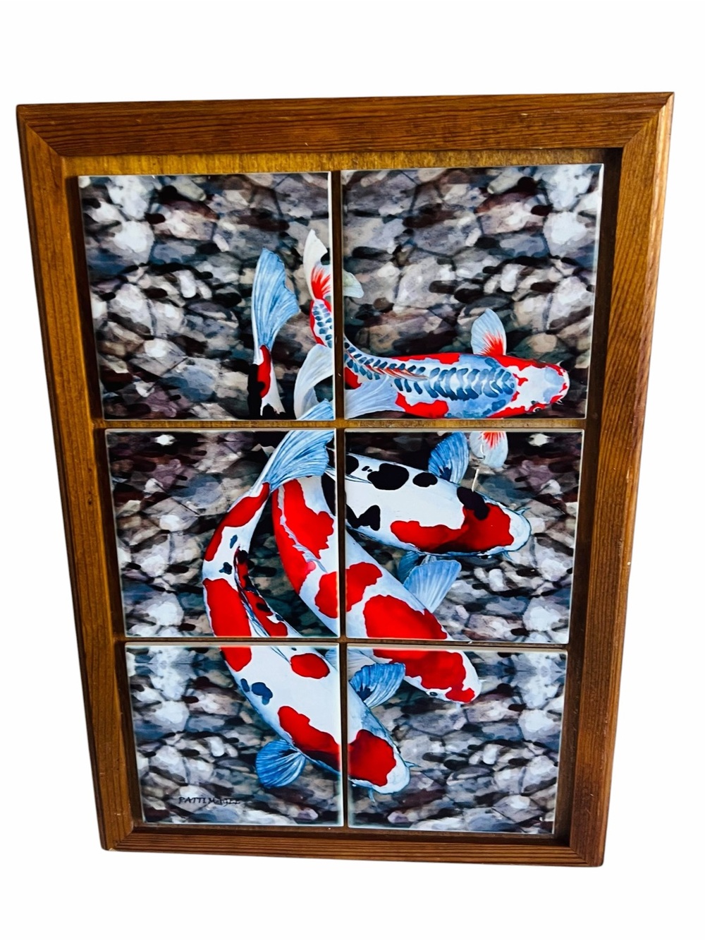 Framed Koi Fish Tile Art Cermamic Panel by Artist Patti Magee